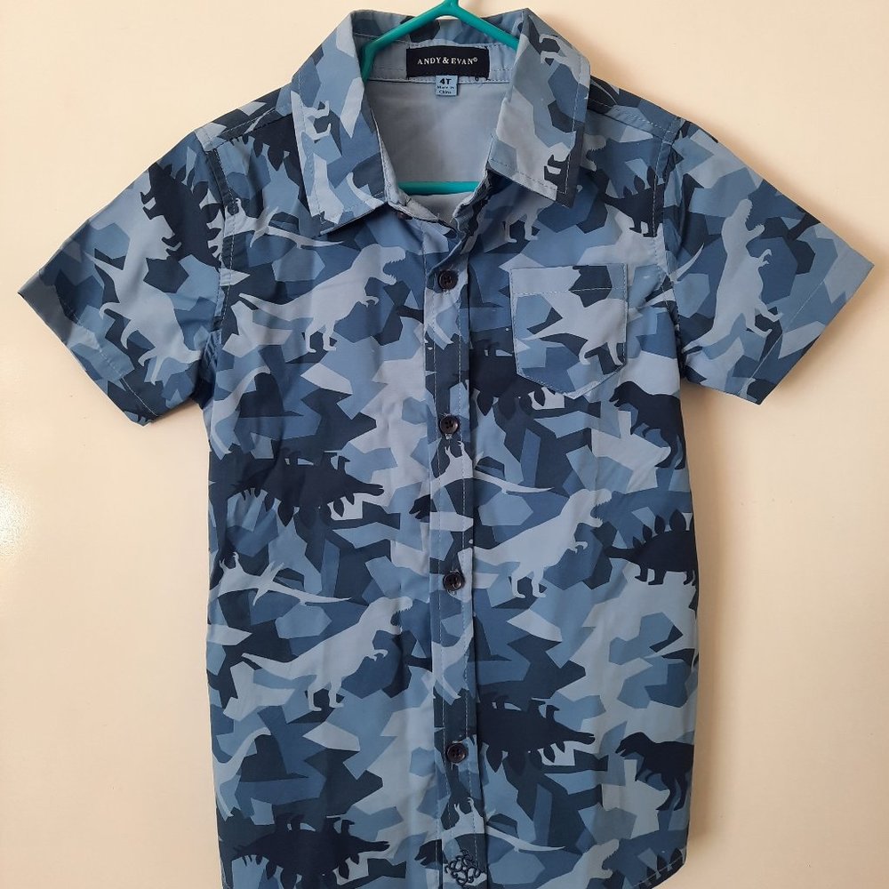 Boys Andy & Evan Dino Camo Knit Short Sleeve Shirt Sz 4T